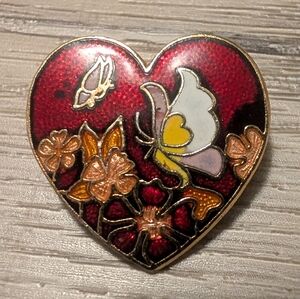 Vintage heart shaped cloisonné brooch